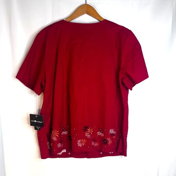 Sag Harbor NWT Red Embroidered Linen Blend Button Front Boho Top Size Large - Picture 2 of 12